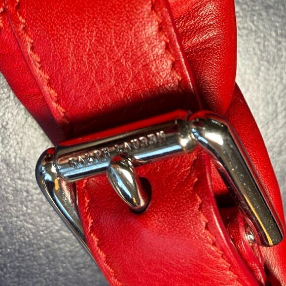 Ralph Lauren Made in Italy Red Calf Leather Silver Tone 2 Buckle Tri-Strap Belt - Picture 9 of 16
